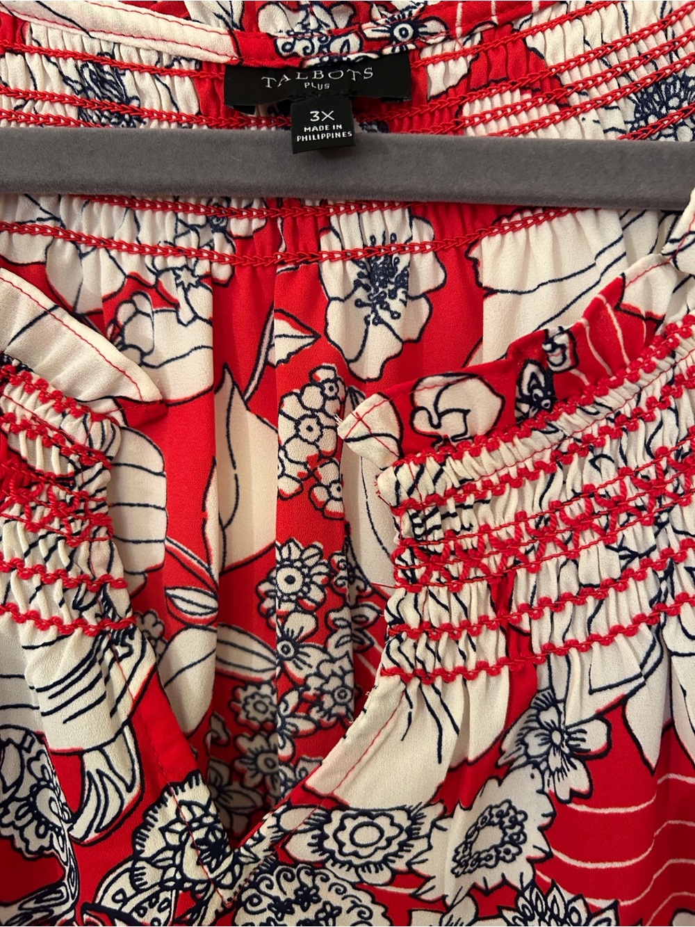 Talbots Red, White & Blue Floral Smocked Top - 3X - Picture 4 of 7